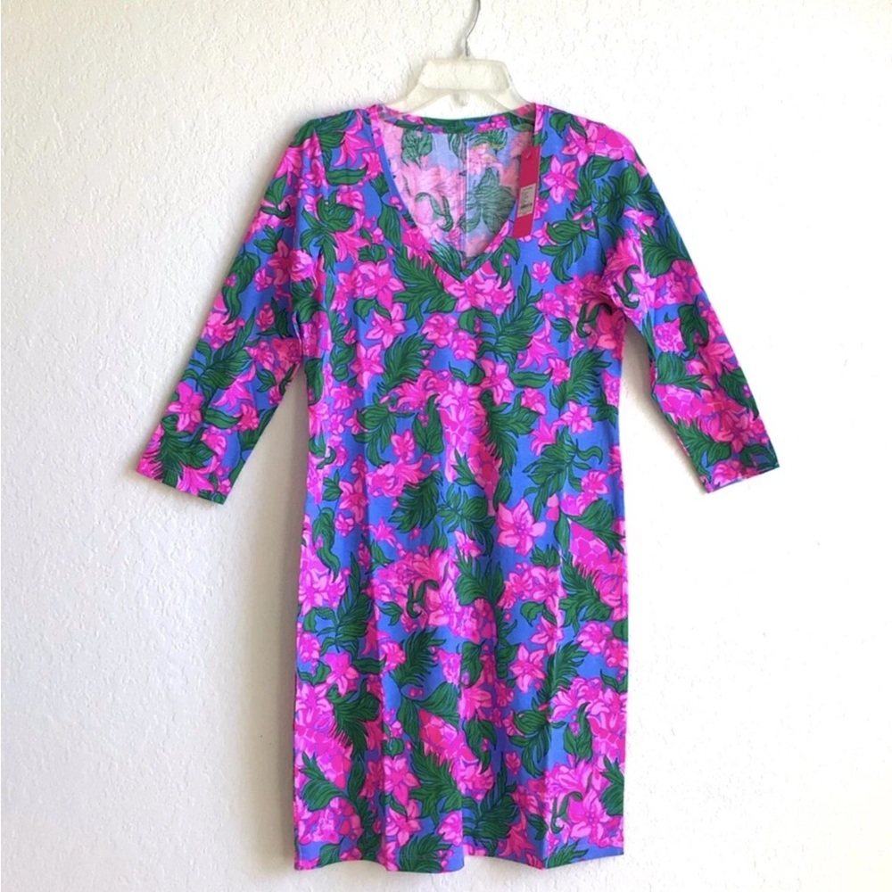 Lilly Pulitzer Tessa V-Neck Dress-Cerise Pink   3/4 Sleeves NWT